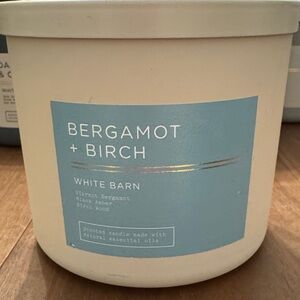 BBW New 3-Wick Candle, Bergamot + Birch, White Barn
